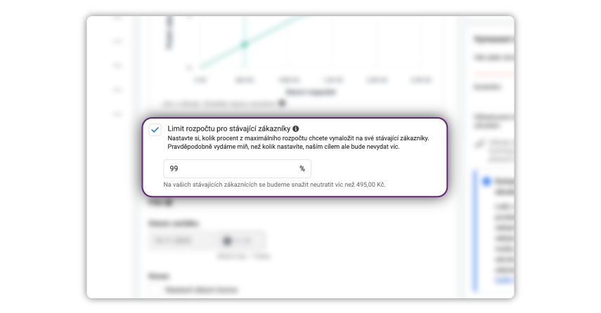 Nastavení maximálního limitu pro stávající zákazníku u Advantage + kampaní. 